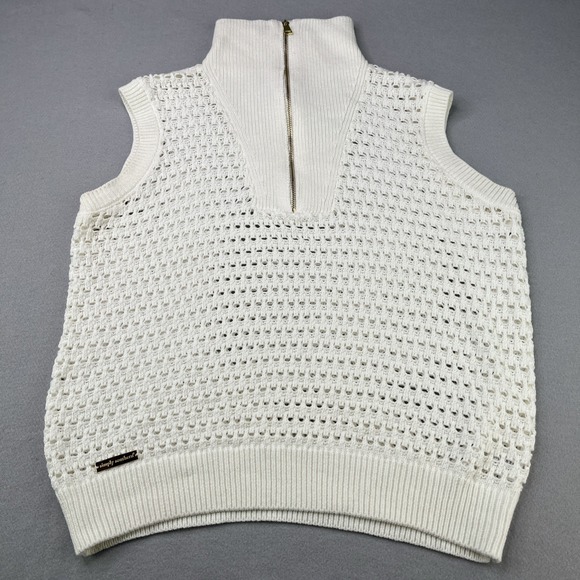 Simply Southern Sweaters - Simply Southern Womens XL Cream Open Knit Sweater Vest 1/4 Zip Sleeveless